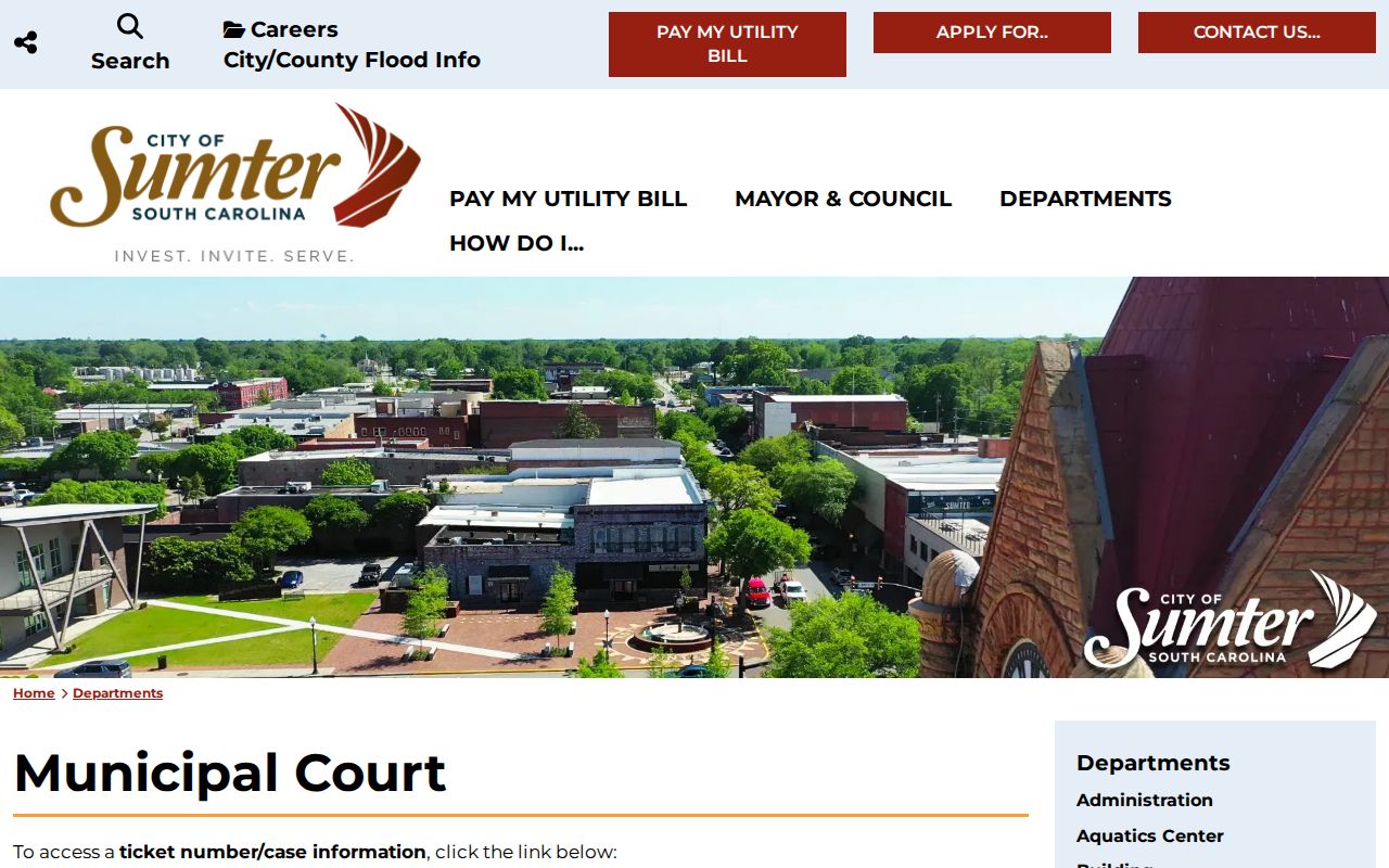 Sumter County municipal court warrant case and payment links from the City court page