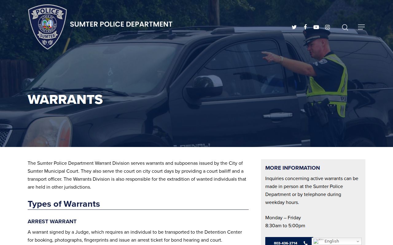 Sumter County active warrant search information from the City Police Warrant Division