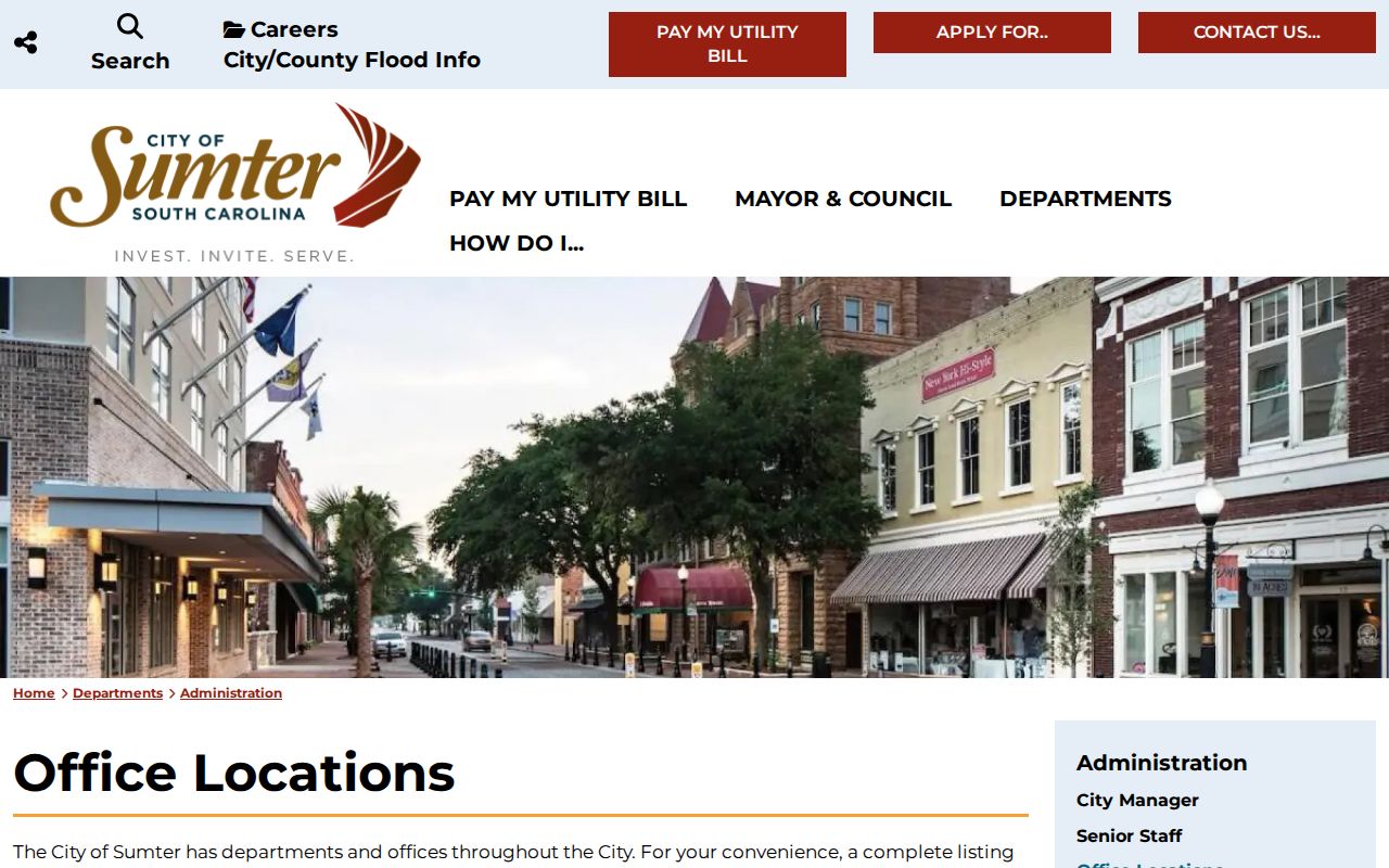 Sumter warrant records location context from the City of Sumter locations directory