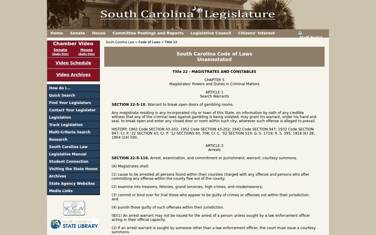 Sumter County bench warrant background from South Carolina magistrate and municipal court law