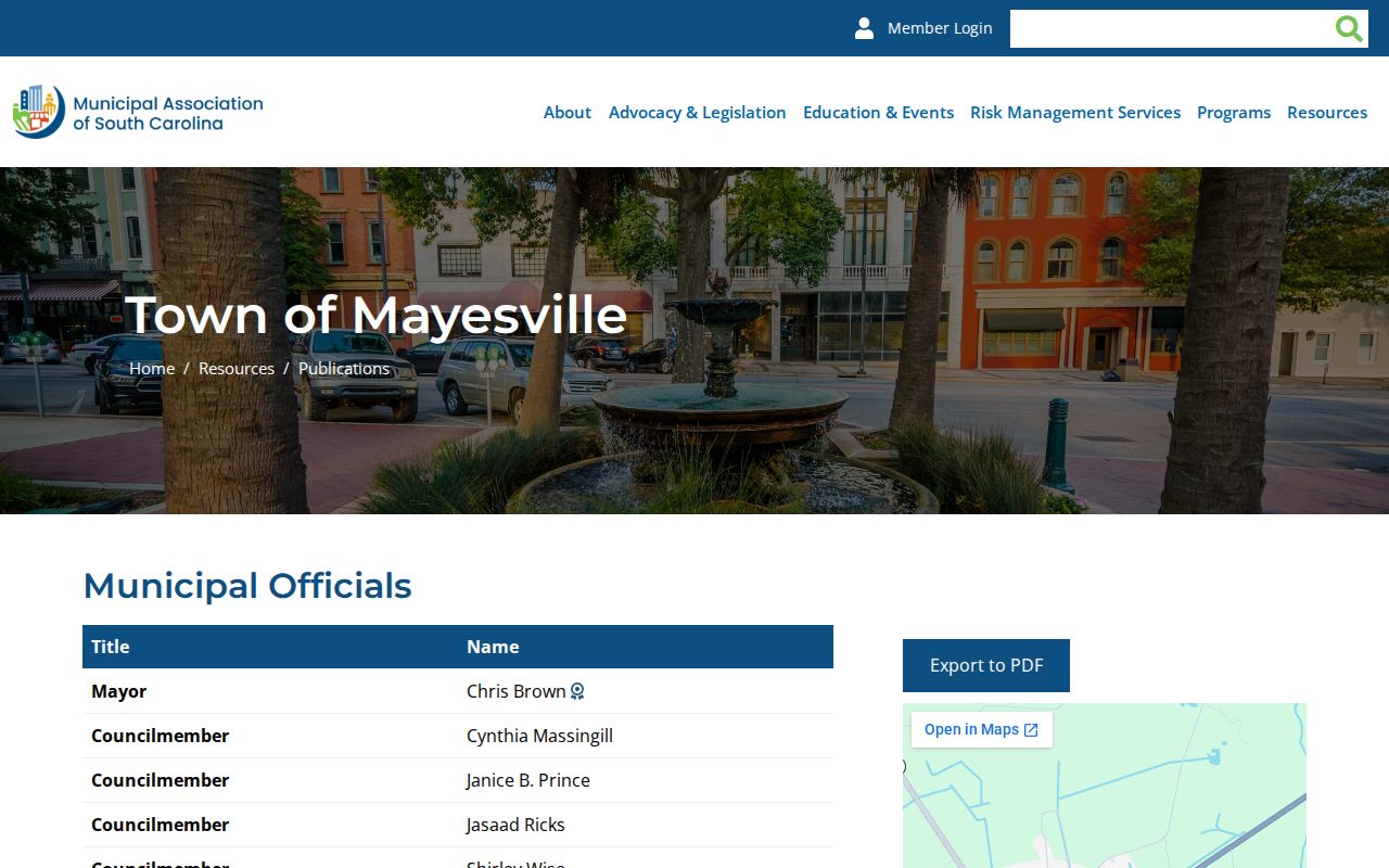 Mayesville warrant records municipal contact context from the town directory