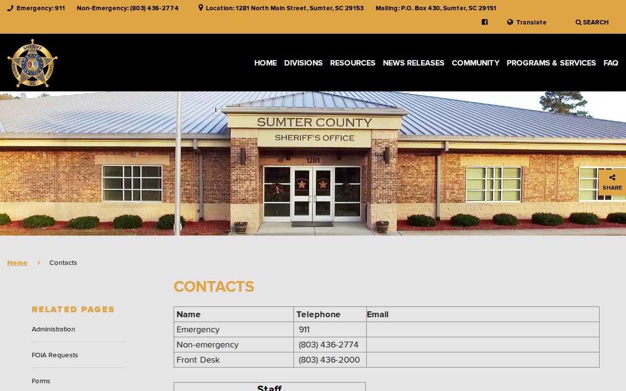 Sumter County warrant records contact information for Sheriff Warrant and Civil Process
